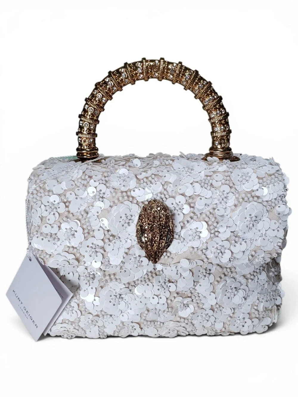 Kurt Geiger White Sequin Beaded Floral Top-Handle Satchel w/ Crossbody NWT! - Picture 17 of 17